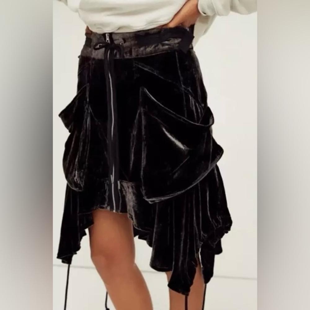 Free People NWT Paxton Parachute Velvet Utility Black Skirt